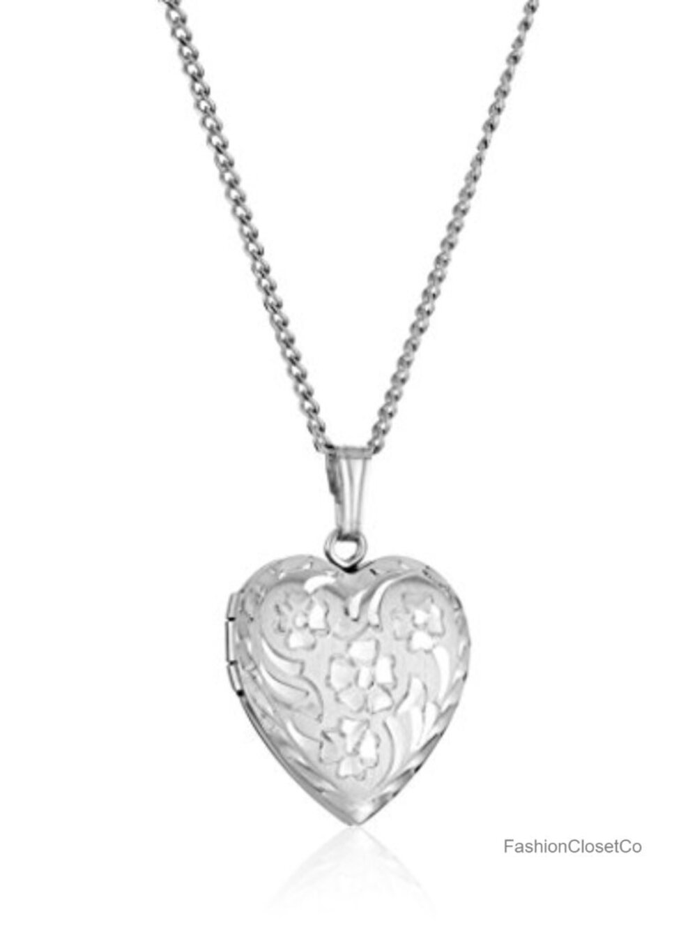 Sterling Silver Hand Engraved Flowers Heart Locket Necklace 18"